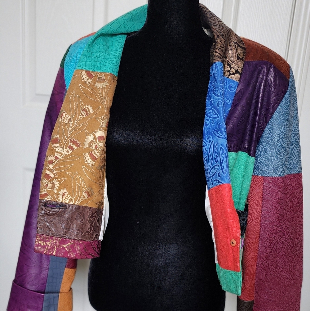 Vintage Multi Patch Leather Crop Jacket - image 6